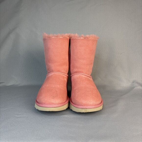 Womens UGG Boots Bailey Bow Pink LNT Sz 6 Suede Wool Coquette Festival Sold Out! - Picture 3 of 14